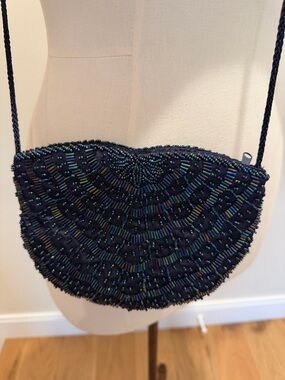 Lord & Taylor Navy Beaded Half Moon Crossbody